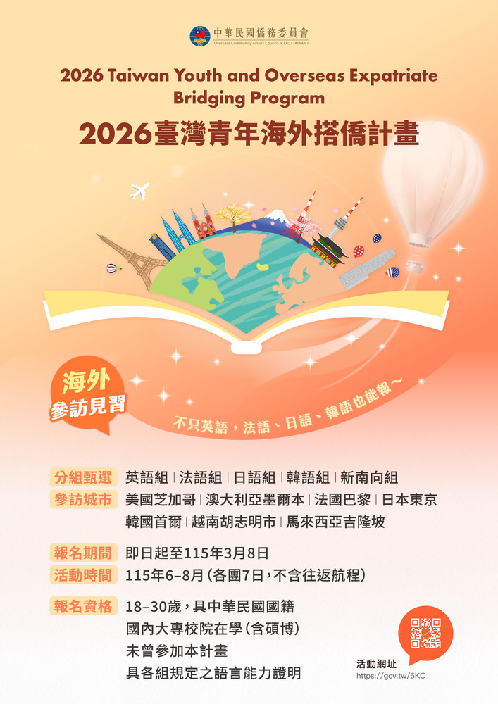 僑務委員會115年臺灣青年海外搭僑計畫簡章圖片